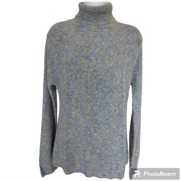 ICON Ombre Blue Green Purple Teal Knit Cable Turtleneck Medium - Picture 4 of 13